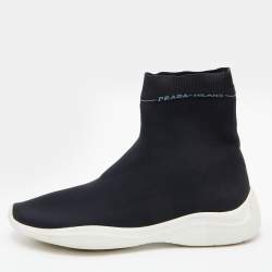 Prada Sport Black Stretch Knit Slip On Sneakers Size 38