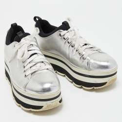 Pre Owned Prada Sport Silver Leather Platform Sneakers Size 36