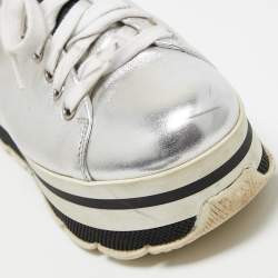 Pre Owned Prada Sport Silver Leather Platform Sneakers Size 36