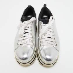 Pre Owned Prada Sport Silver Leather Platform Sneakers Size 36