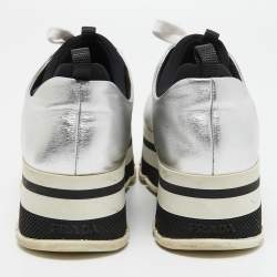 Pre Owned Prada Sport Silver Leather Platform Sneakers Size 36