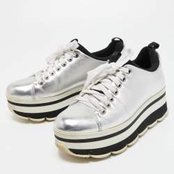 Pre Owned Prada Sport Silver Leather Platform Sneakers Size 36