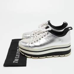 Pre Owned Prada Sport Silver Leather Platform Sneakers Size 36