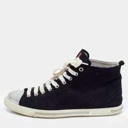 Pre Owned Prada Black Suede High Top Sneakers Size 39