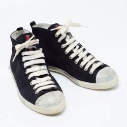 Pre Owned Prada Black Suede High Top Sneakers Size 39