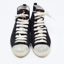 Pre Owned Prada Black Suede High Top Sneakers Size 39
