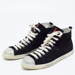 Pre Owned Prada Black Suede High Top Sneakers Size 39