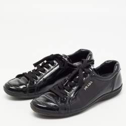 Pre Owned Prada Sport Black Patent Leather Low Top Sneakers Size 38