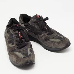 Prada Sport Grey Suede and Camouflage Print Nylon Low Top Sneakers Size 37.5
