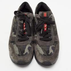 Prada Sport Grey Suede and Camouflage Print Nylon Low Top Sneakers Size 37.5
