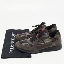 Prada Sport Grey Suede and Camouflage Print Nylon Low Top Sneakers Size 37.5