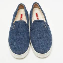 Pre Owned Prada Sport Blue Denim Slip On Sneakers Size 36.5