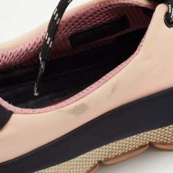 Pre Owned Prada Sport Black/Pink Leather and Neoprene Cut Out Low Top Sneakers Size 39