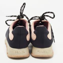 Pre Owned Prada Sport Black/Pink Leather and Neoprene Cut Out Low Top Sneakers Size 39