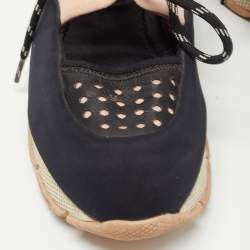 Pre Owned Prada Sport Black/Pink Leather and Neoprene Cut Out Low Top Sneakers Size 39