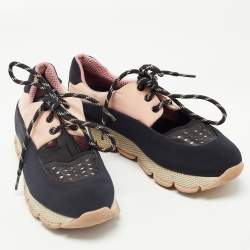 Pre Owned Prada Sport Black/Pink Leather and Neoprene Cut Out Low Top Sneakers Size 39