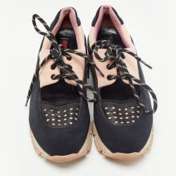 Pre Owned Prada Sport Black/Pink Leather and Neoprene Cut Out Low Top Sneakers Size 39