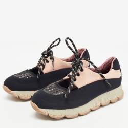 Pre Owned Prada Sport Black/Pink Leather and Neoprene Cut Out Low Top Sneakers Size 39