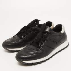 Pre Owned Prada Sport Black Leather Low Top Sneakers Size 38