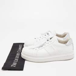 Pre Owned Prada Sport White/Silver Leather Low Top Sneakers Size 38.5