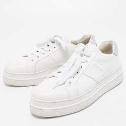 Pre Owned Prada Sport White/Silver Leather Low Top Sneakers Size 38.5