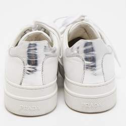 Pre Owned Prada Sport White/Silver Leather Low Top Sneakers Size 38.5
