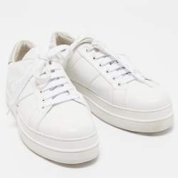 Pre Owned Prada Sport White/Silver Leather Low Top Sneakers Size 38.5