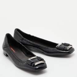 Pre Owned Prada Sport Black Patent Leather Buckle Detail Ballet Flats Size 39