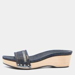 Pre Owned Prada Sport Blue Denim Wedge Slide Sandals Size 38