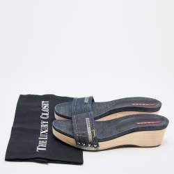 Pre Owned Prada Sport Blue Denim Wedge Slide Sandals Size 38