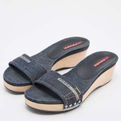 Pre Owned Prada Sport Blue Denim Wedge Slide Sandals Size 38