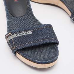 Pre Owned Prada Sport Blue Denim Wedge Slide Sandals Size 38
