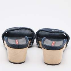 Pre Owned Prada Sport Blue Denim Wedge Slide Sandals Size 38