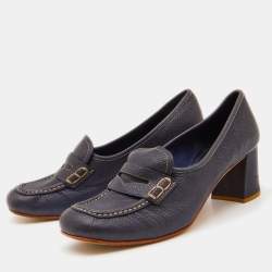 Pre Owned Prada Sport Navy Blue Leather Loafer Pumps Size 39