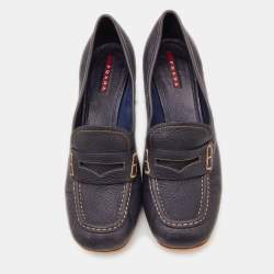 Pre Owned Prada Sport Navy Blue Leather Loafer Pumps Size 39