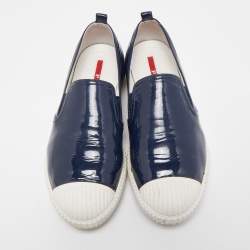 Pre Owned Prada Sport Navy Blue Patent Leather Slip-On Sneakers Size 37.5