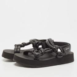 Pre Owned Prada Sport Black Leather Padded Platform Sandals Size 37