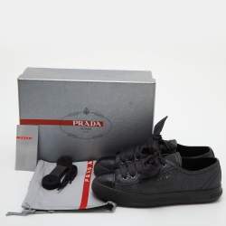 Prada Sport Black Glitter and Leather Logo Low Top Sneakers Size 38