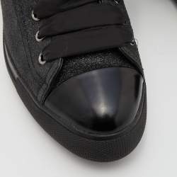 Prada Sport Black Glitter and Leather Logo Low Top Sneakers Size 38