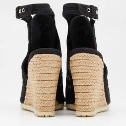 Prada Sport Black Canvas Espadrille Wedge Slingback Sandals Size 38.5