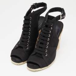 Prada Sport Black Canvas Espadrille Wedge Slingback Sandals Size 38.5