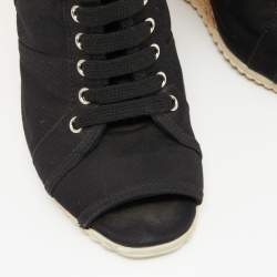 Prada Sport Black Canvas Espadrille Wedge Slingback Sandals Size 38.5