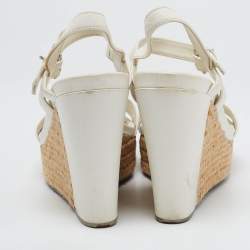 Pre Owned Prada Sport White Leather Espadrille Platform Wedge Sandals Size 38