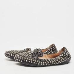 Pre Owned Prada Sport Black Leather Studded Smoking Slippers Size 38.5