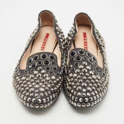 Pre Owned Prada Sport Black Leather Studded Smoking Slippers Size 38.5