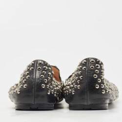 Pre Owned Prada Sport Black Leather Studded Smoking Slippers Size 38.5