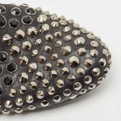 Pre Owned Prada Sport Black Leather Studded Smoking Slippers Size 38.5
