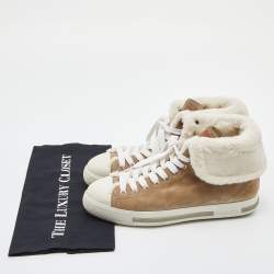 Pre Owned Prada Sport Beige Suede and Fur High Top Sneakers Size 39.5