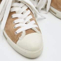 Pre Owned Prada Sport Beige Suede and Fur High Top Sneakers Size 39.5