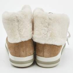 Pre Owned Prada Sport Beige Suede and Fur High Top Sneakers Size 39.5